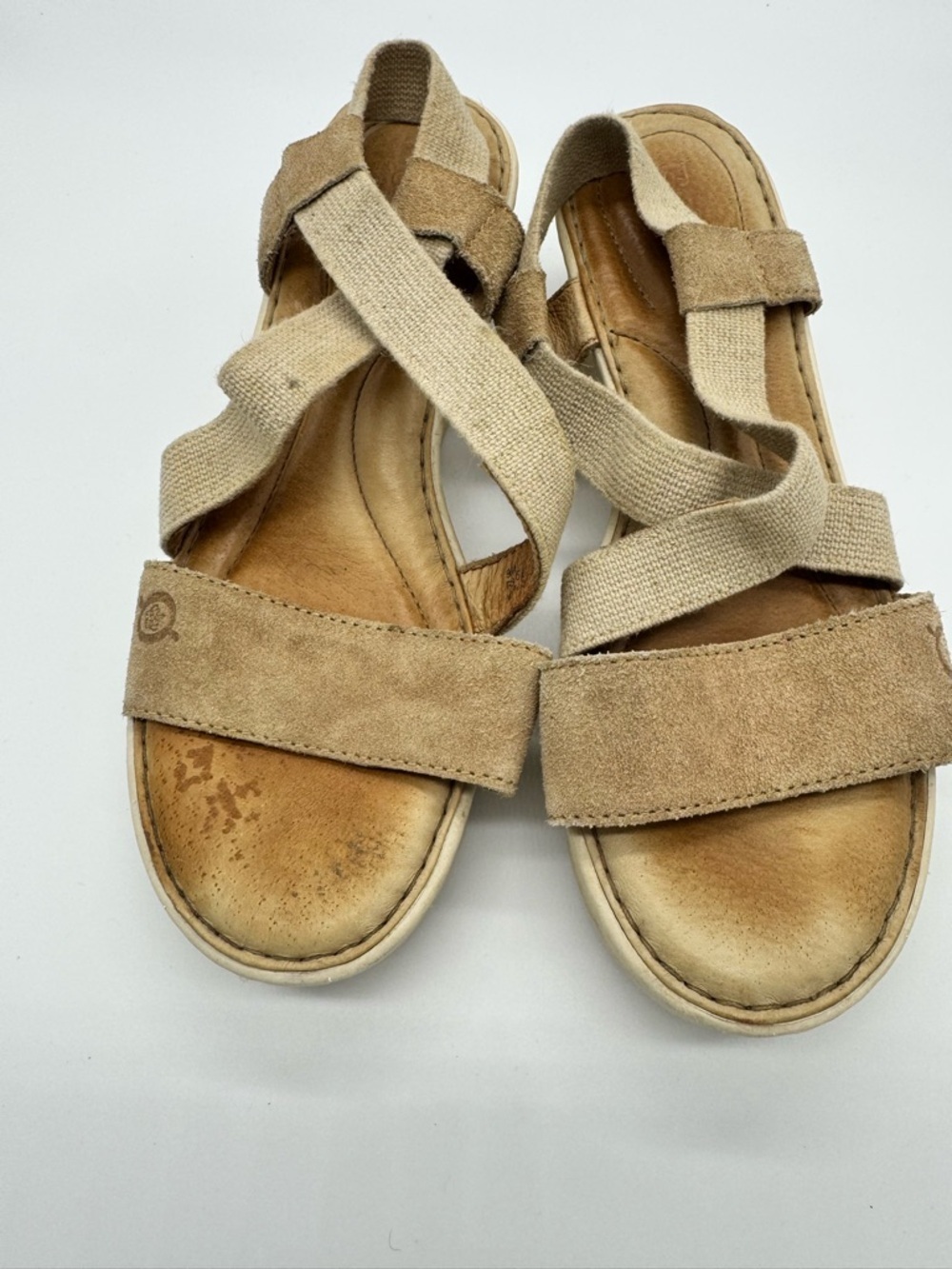 Born Beige Suede Crossover Strap Sandals